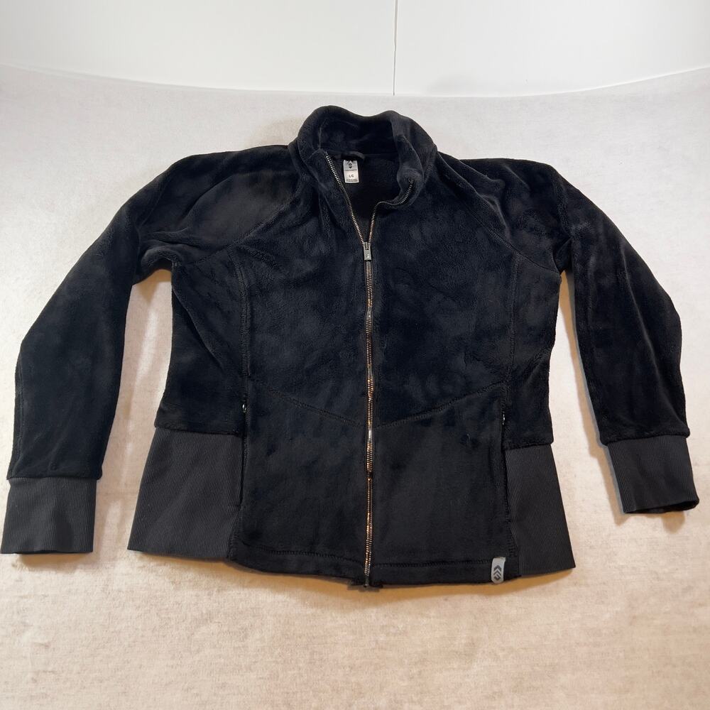 Fleece Full Zip Jogger Free Country Woman's L Dark Black Pockets Thumb Holes